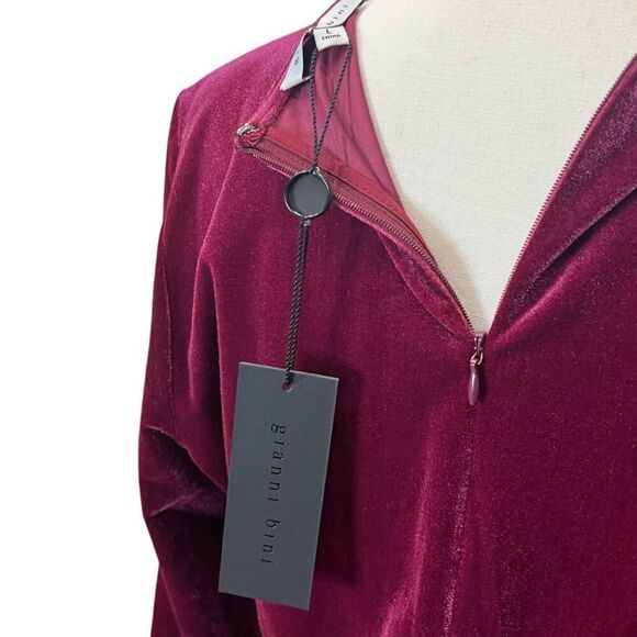 NWT Gianni Bini Midnight Glamour Pam Velvet Crew Neck Long Sleeve Dress Merlot L - Picture 4 of 7